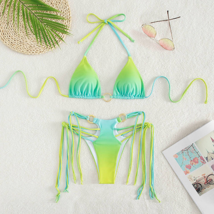 Dame triangel-bikini med modetræk og glitrende ringdetaljer Skovae
