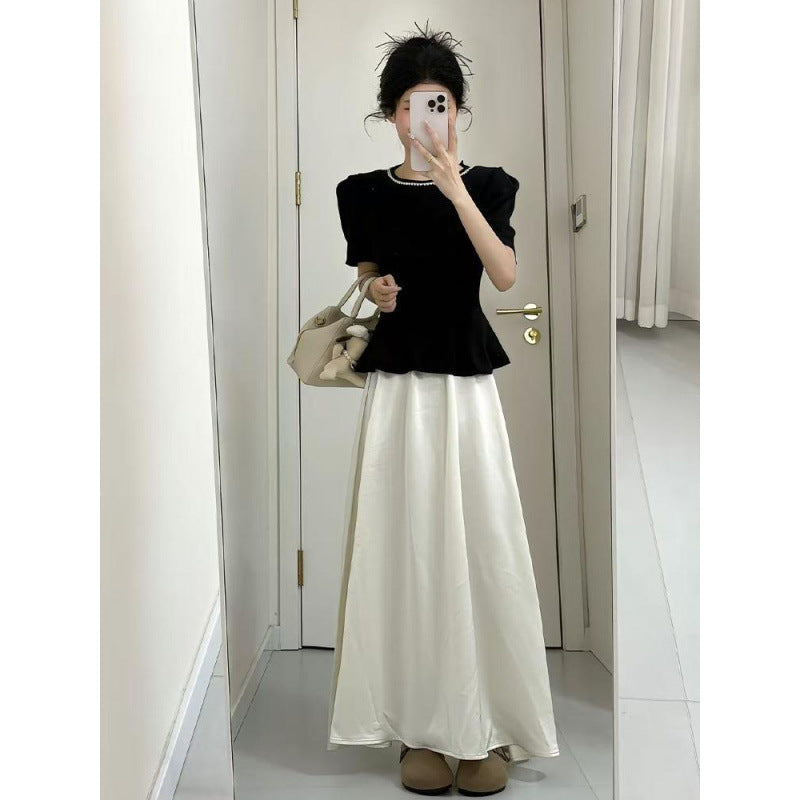 Femme Elegante Peplum-Oberdel og Flydende Maxi-Nederdel Sæt Stilla