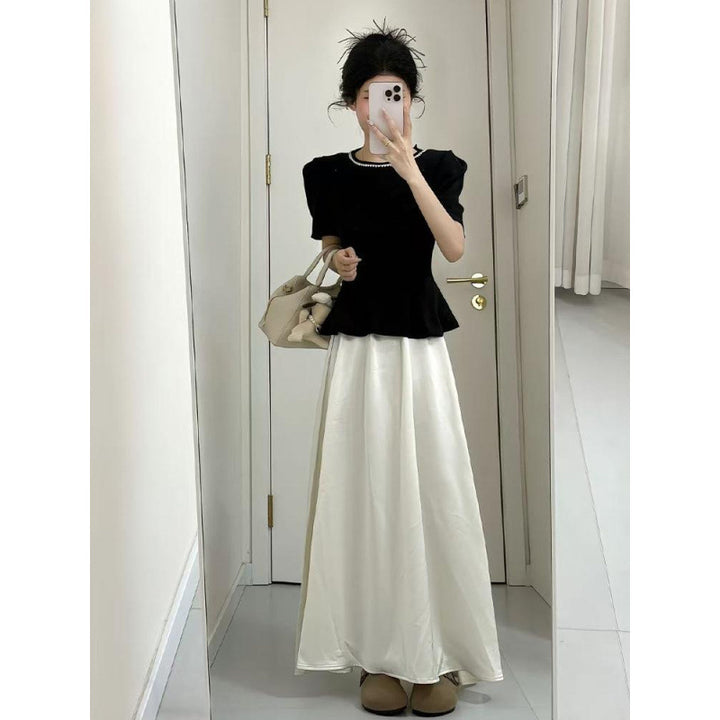 Femme Elegante Peplum-Oberdel og Flydende Maxi-Nederdel Sæt Stilla