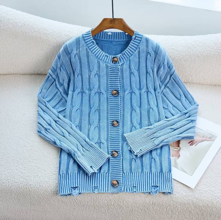Kvindernes cardigan med elegant kabeldesign og detaljer med træknapper Stilla