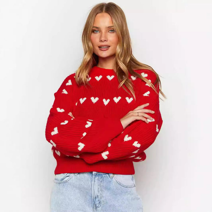 Kvinders hyggelige hjerte sweater med blødt strik mønster Stilla