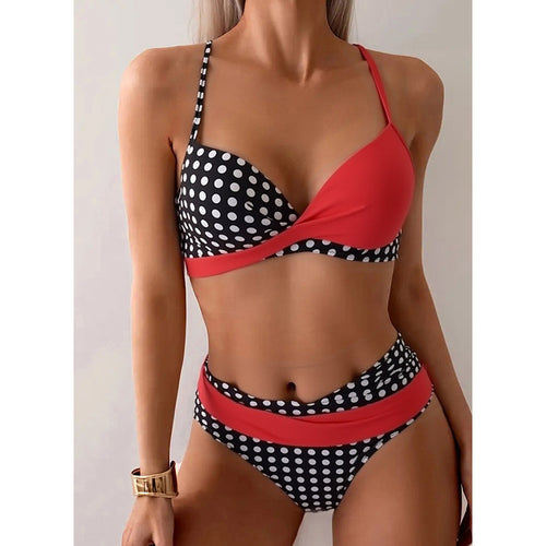 Dame Bikini-sæt med kontrasterende farveaccent og raffinerede detaljer Skovae