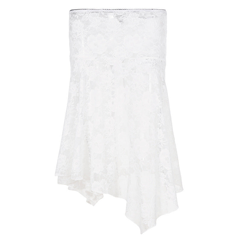 Damen Spitzenrock mit asymmetrischem Schnitt und floralen Details Skovae
