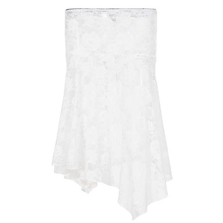 Damen Spitzenrock mit asymmetrischem Schnitt und floralen Details Skovae