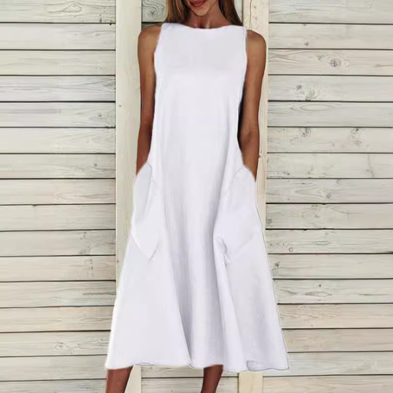 Dame elegant midi-kjole med praktiske lommer Stilla