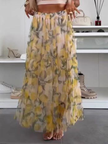 Dame Maxiskørt med florale lag og transparent design Stilla