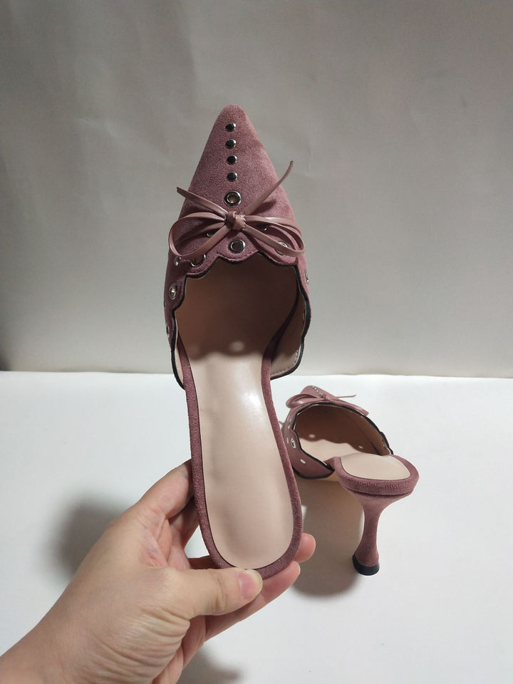 Dame Elegante Spidse Tå Slingback Hæle med Dekorativ Bue og Nitter-Detaljer Stilla