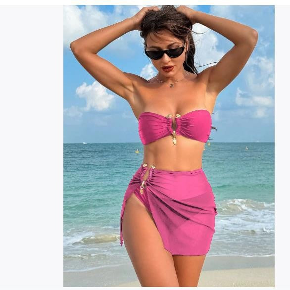 Dame Rynket Bandeau Bikini Sæt med stilfuld Nederdelsdæksel Stilla
