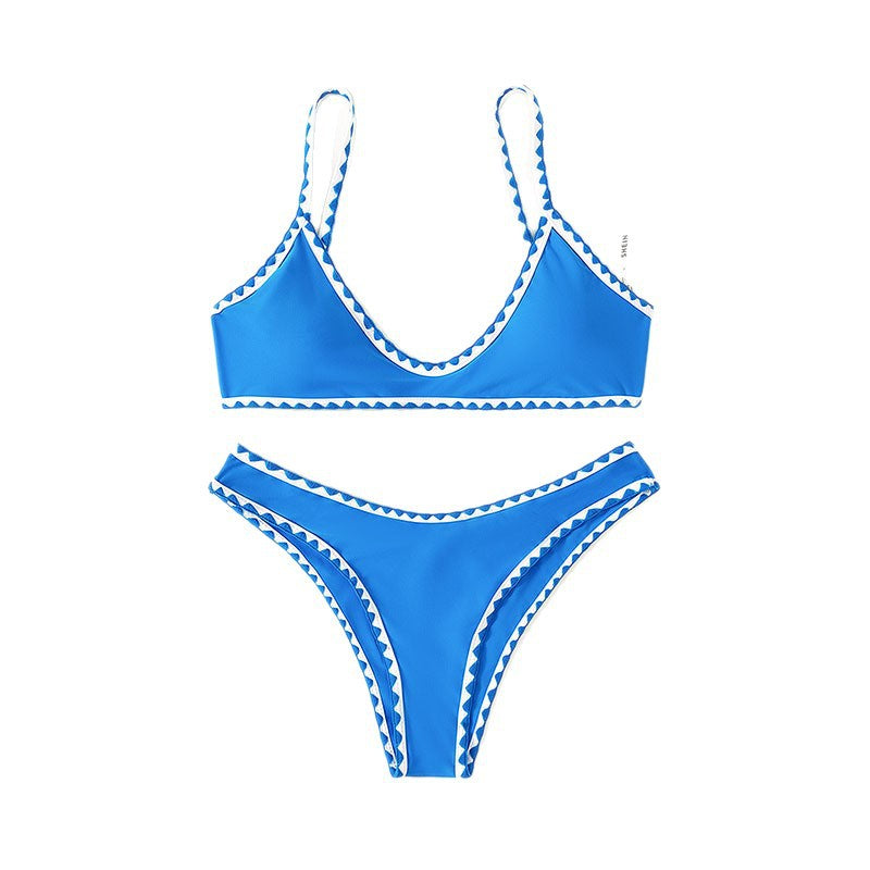 Dame Bikini-sæt med raffineret geometrisk skæring og justerbare stropper Skovae