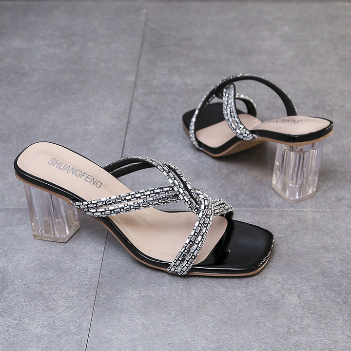 Dame elegante højhælede sandaler med funklerende remdesign Stilla