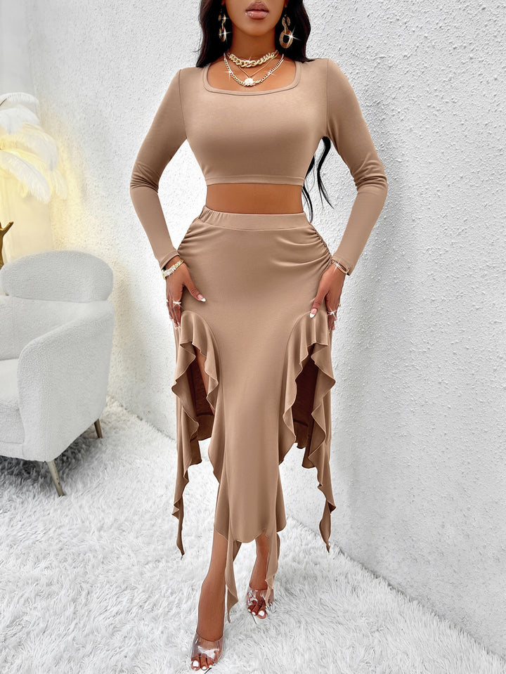 Dame Elegant top med asymmetrisk nederdel og rynk Stilla