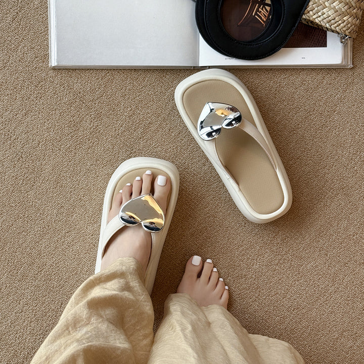 Femme Hjerte-besmykkede Komfort Flip-Flops Stilla
