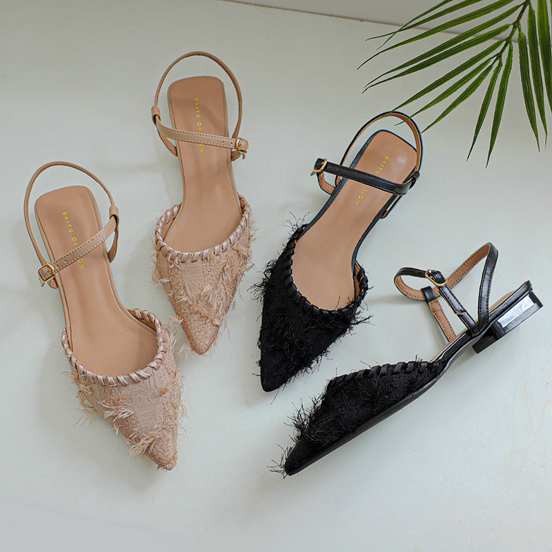 Dame elegante Slingback Ballerinaer med struktureret frynse-detalje Stilla