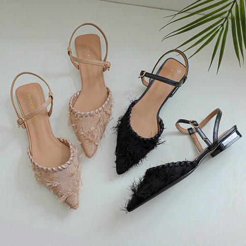 Dame elegante Slingback Ballerinaer med struktureret frynse-detalje Stilla