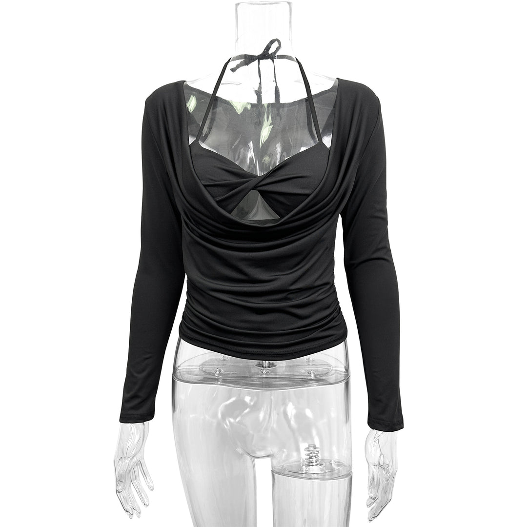 Dame figursyet top med rynker og off-shoulder design Skovae