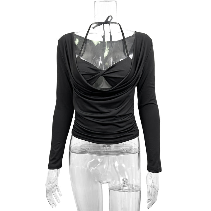 Dame figursyet top med rynker og off-shoulder design Skovae