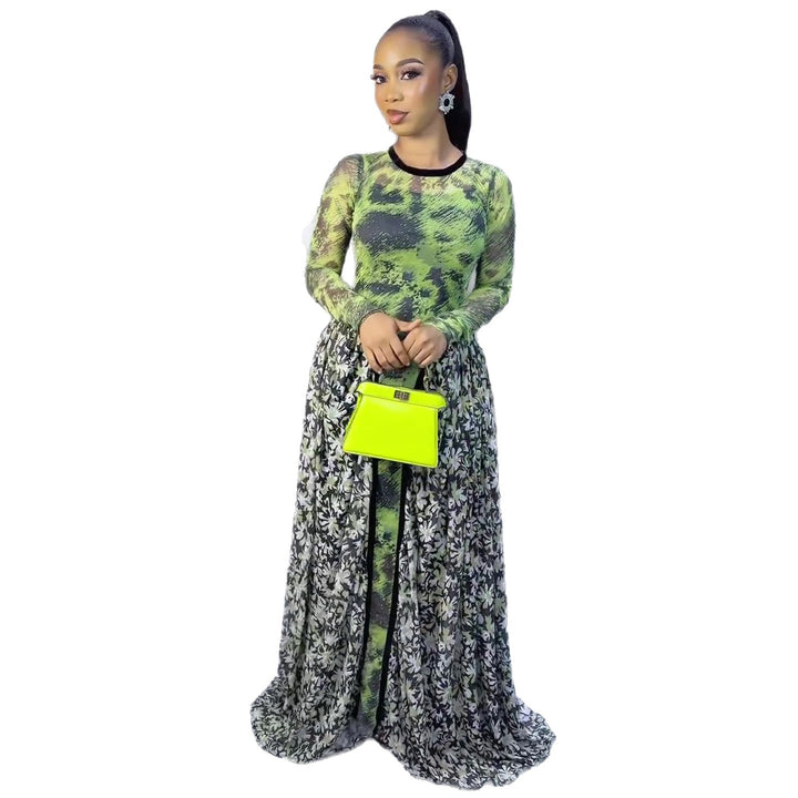 Kvinders Maxi Kjole med Transparent Top og Blomster Underskørt