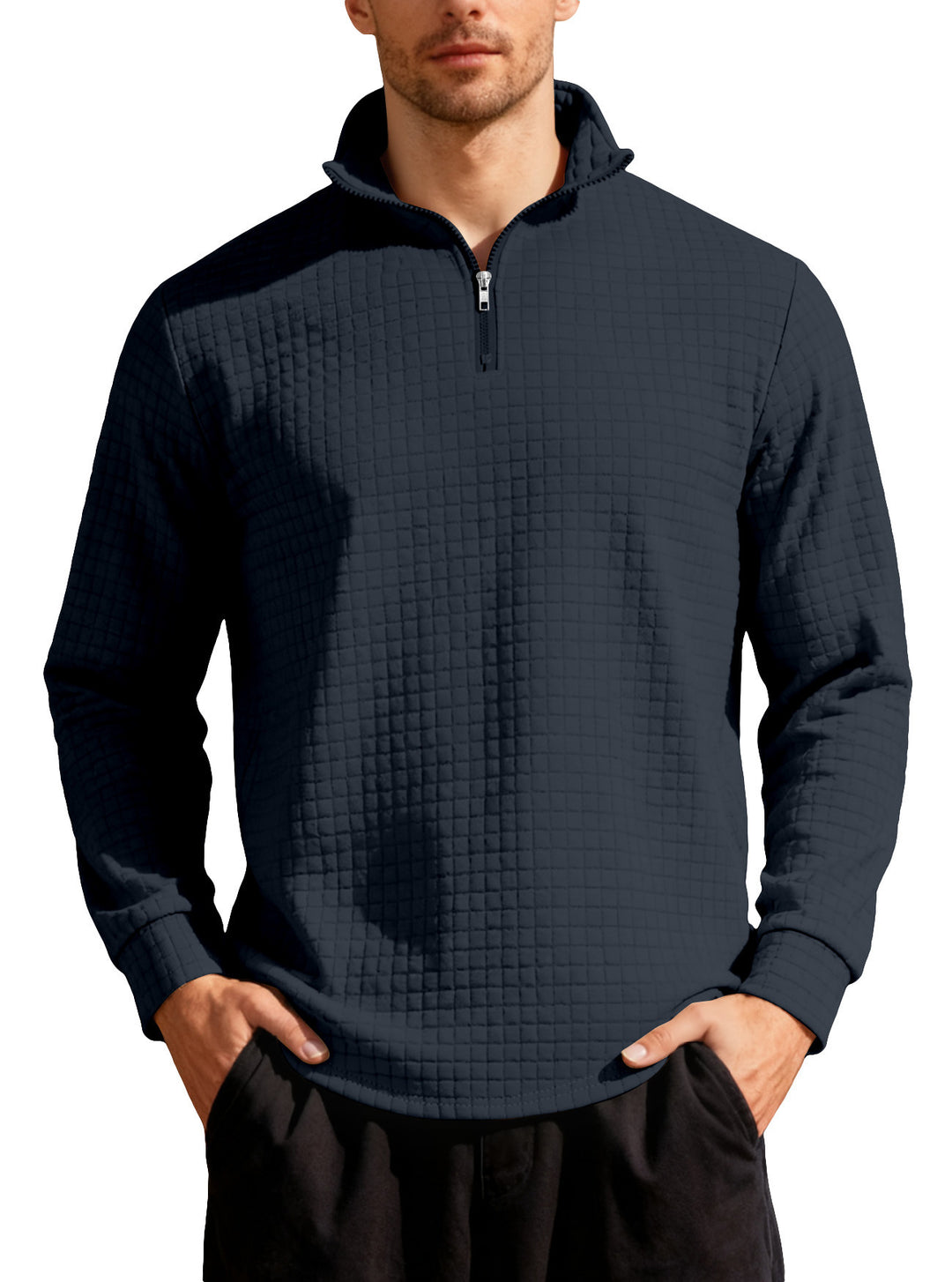 Herren nan City-Thermo-Pullover med kort lynlås Stehkragen og fin kvadratstruktur Skovae
