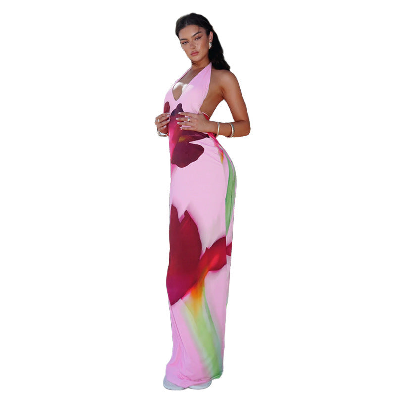 Kvinder Floral Trykt Halter Maxi Kjole Stilla