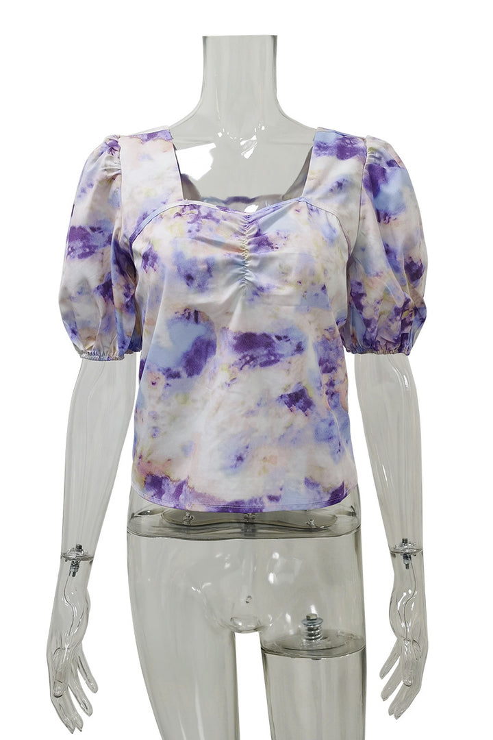 Dame Puffærmet Bluse med blomstertryk Stilla