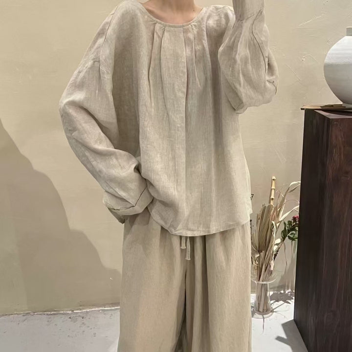 Femme Relaxed Fit Langærmet Plisseret Top Stilla