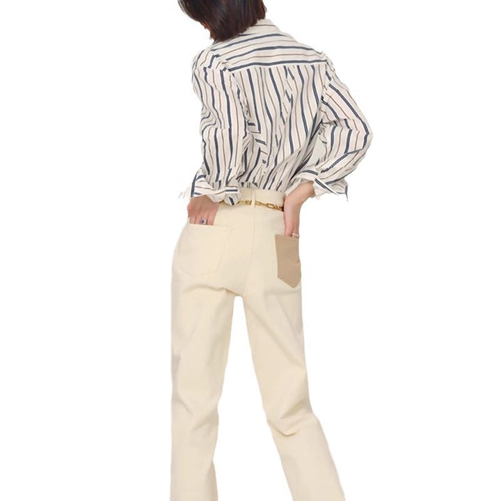 Dame elegant stribet Overshirt-bluse med afslappet snit og lange ærmer Stilla