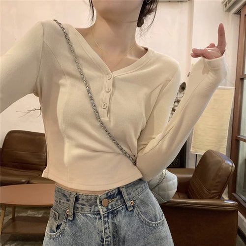 Femme Cropped Langærmet Henley Top Stilla