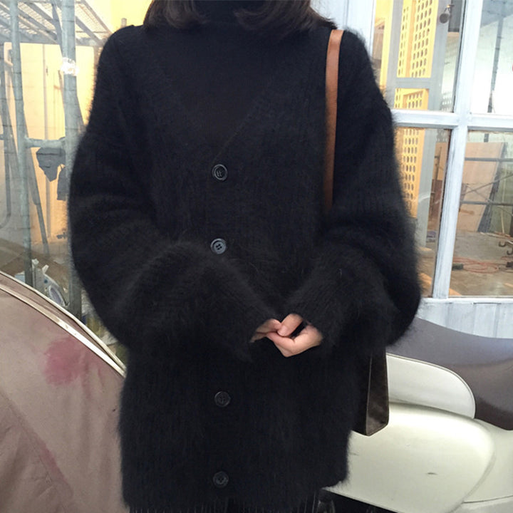 Femme Cozy Åben Fuzzy Strik-Cardigan Stilla