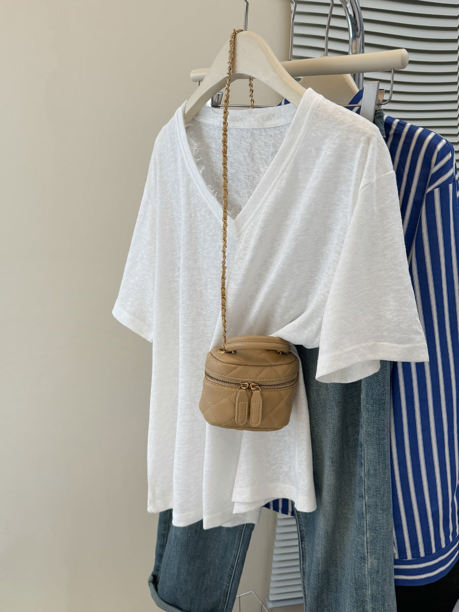 Femme Relaxed V-Udskæring Slub Tee Stilla
