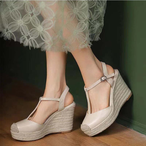 Dame T-Fessel Wedge Sandaler med justerbar ankelrem Stilla