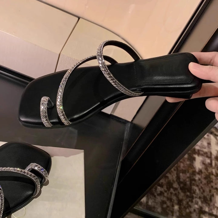Dame Elegant Rhinestone Rem Slide Sandaler Stilla