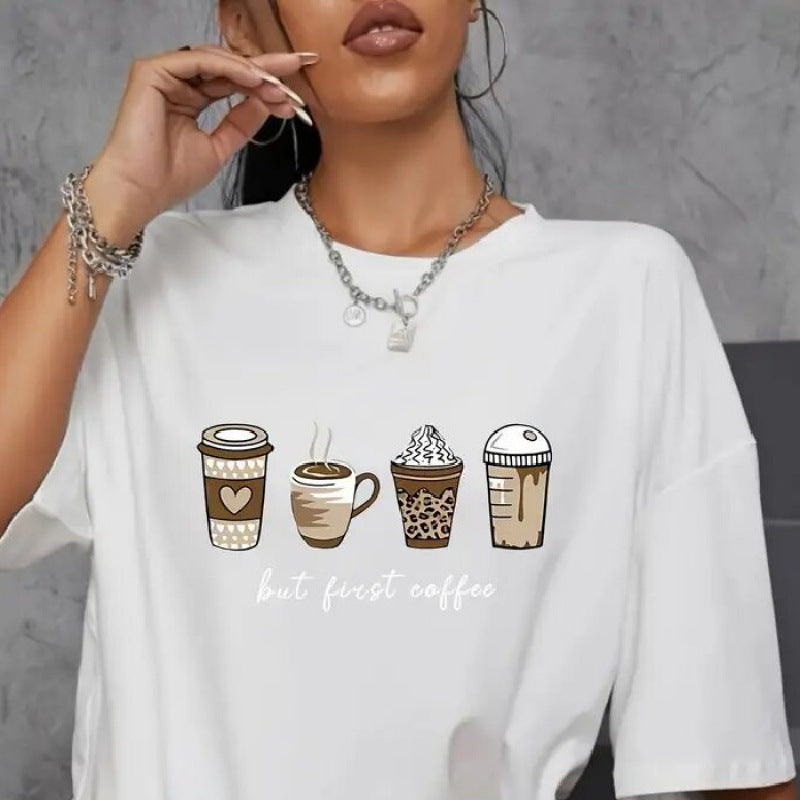 Dame T-shirt med humoristisk kaffemotiv Stilla