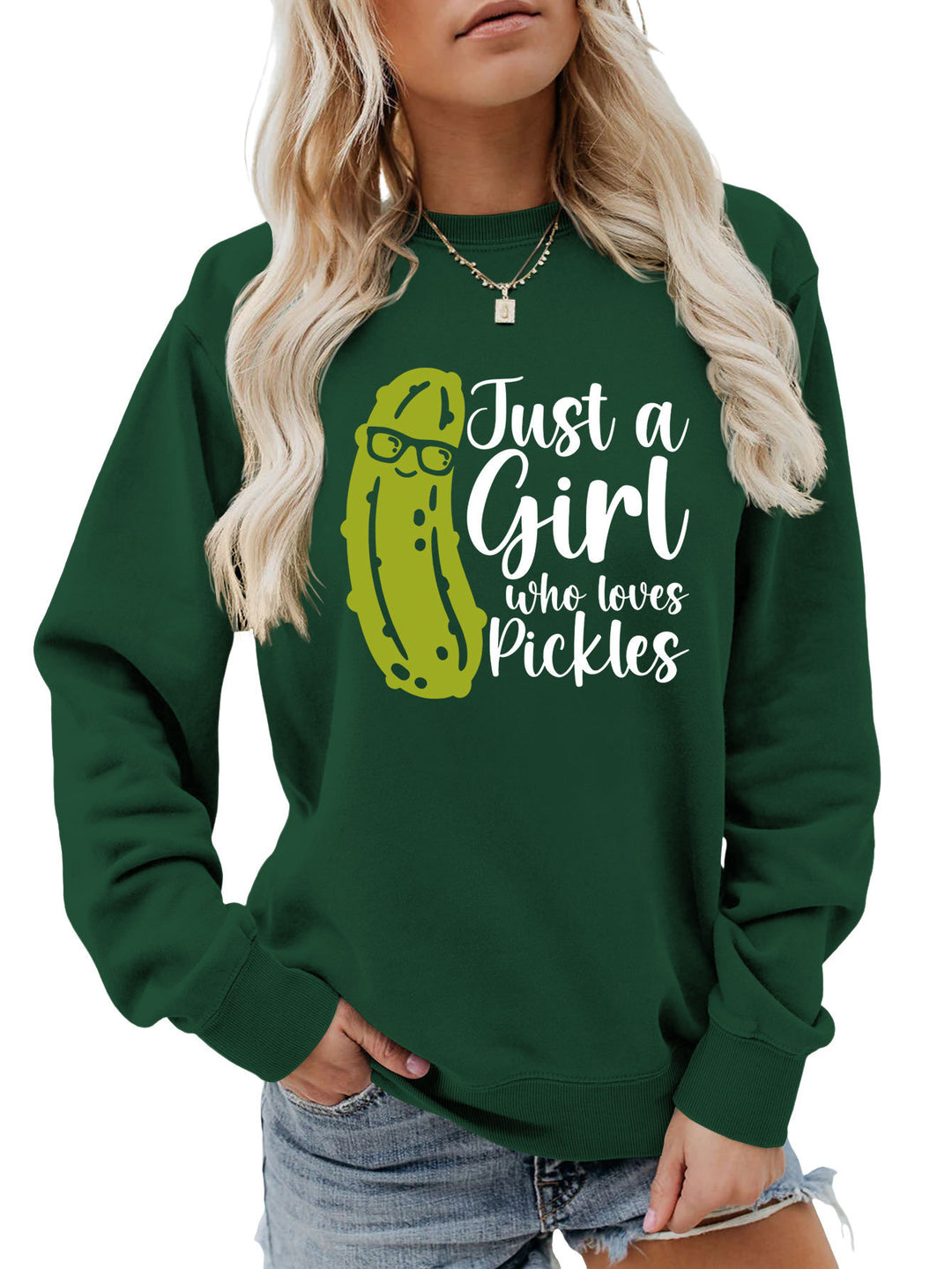 Kvinders sweatshirt med humoristisk agurkmotiv og afslappet pasform Stilla