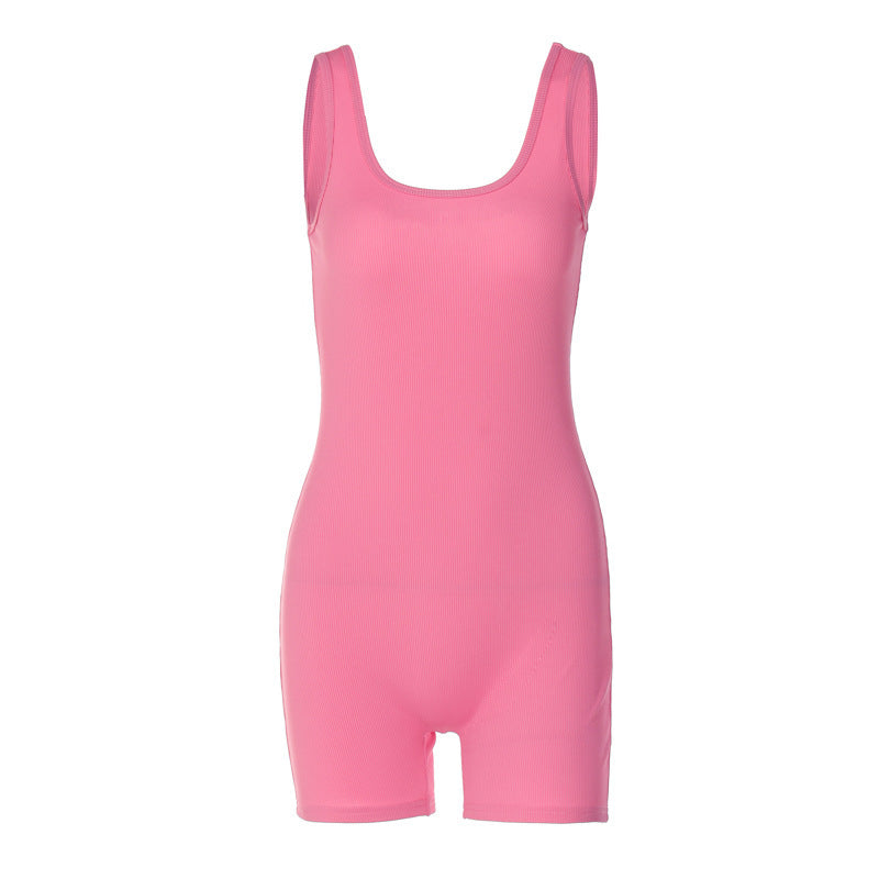 Dame Sporty Kort Overall med ribbet design og flade stropper Stilla