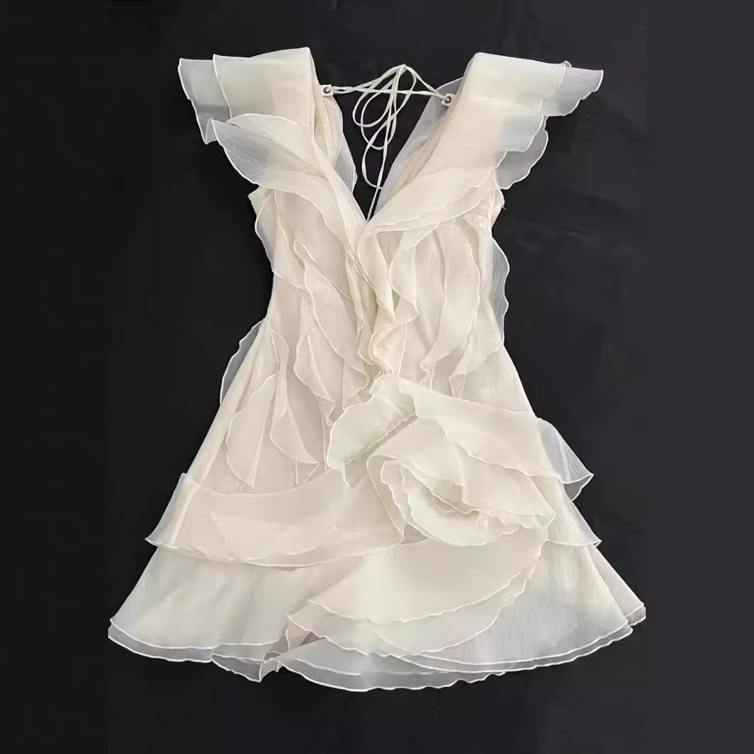 Damer Off-Shoulder Minikjole med voluminøse flæser Skovae