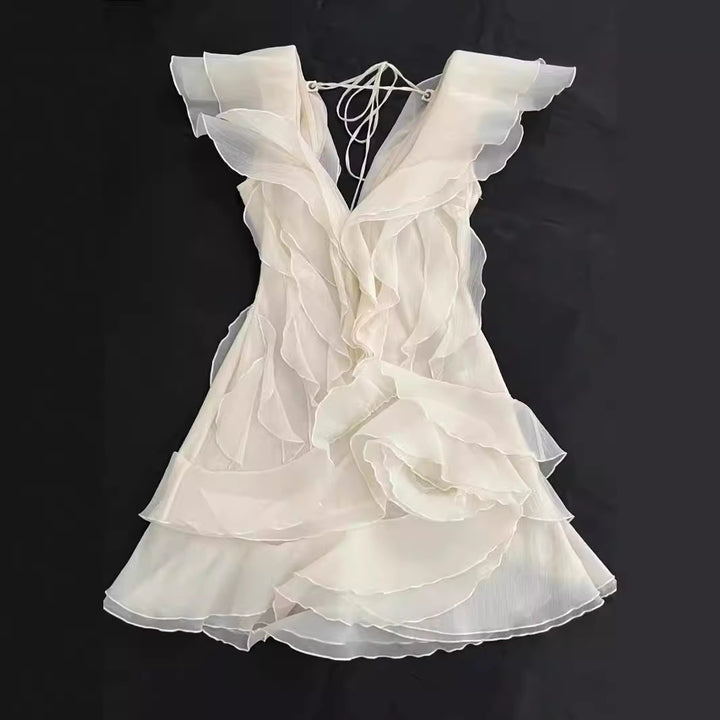 Damer Off-Shoulder Minikjole med voluminøse flæser Skovae