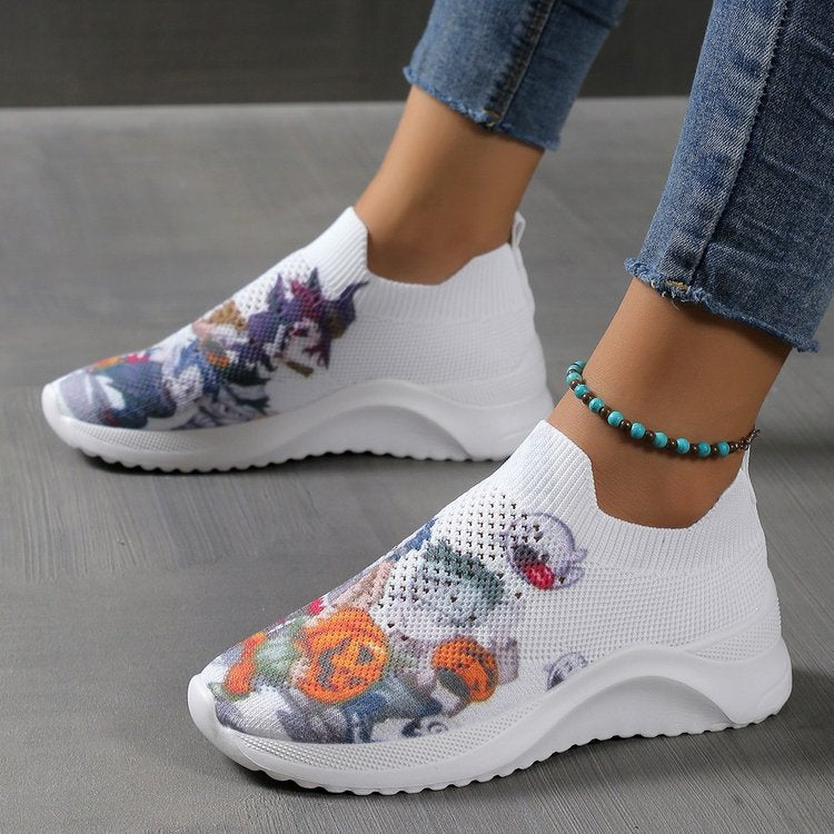 Dame Trendy Slip-On Sneakers med blomsterdesign og elastisk komfort Stilla