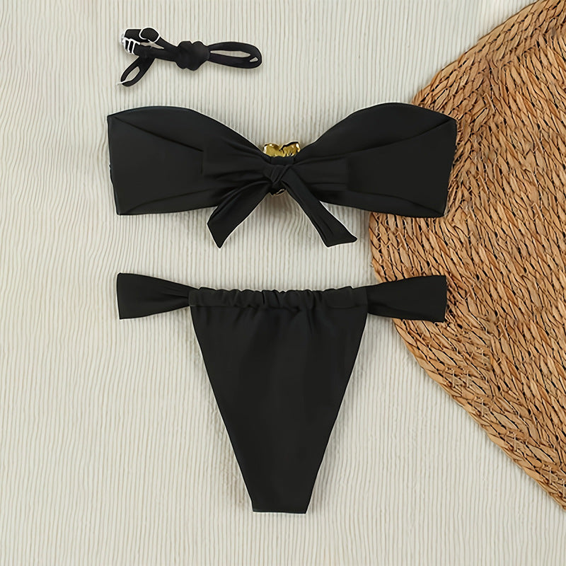 Damer Elegant Bandeau-Bikini med floralt accent Skovae
