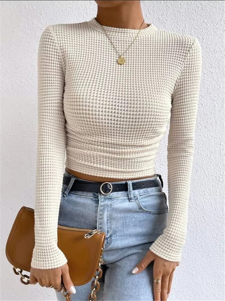 Dame Cropped Langærmet T-shirt i struktureret materiale med tætsiddende snit Stiila