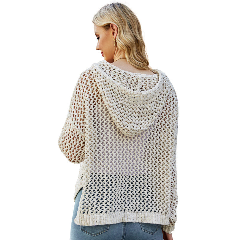 Dame luftig strikket jumper med moderne netdesign og brede ærmer Stilla