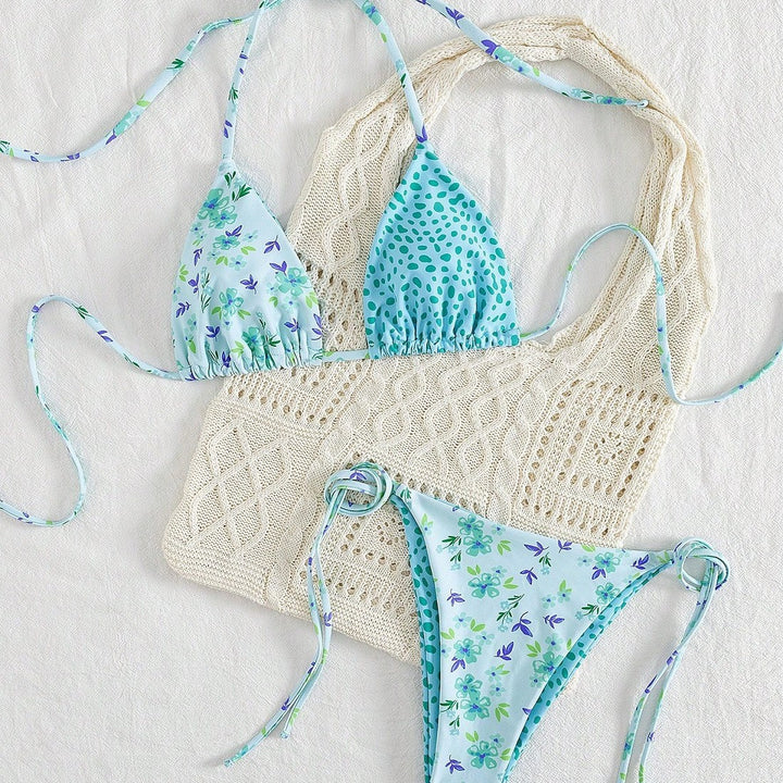 Dame trekant bikini sæt med smukke blomster mønstre Skovae