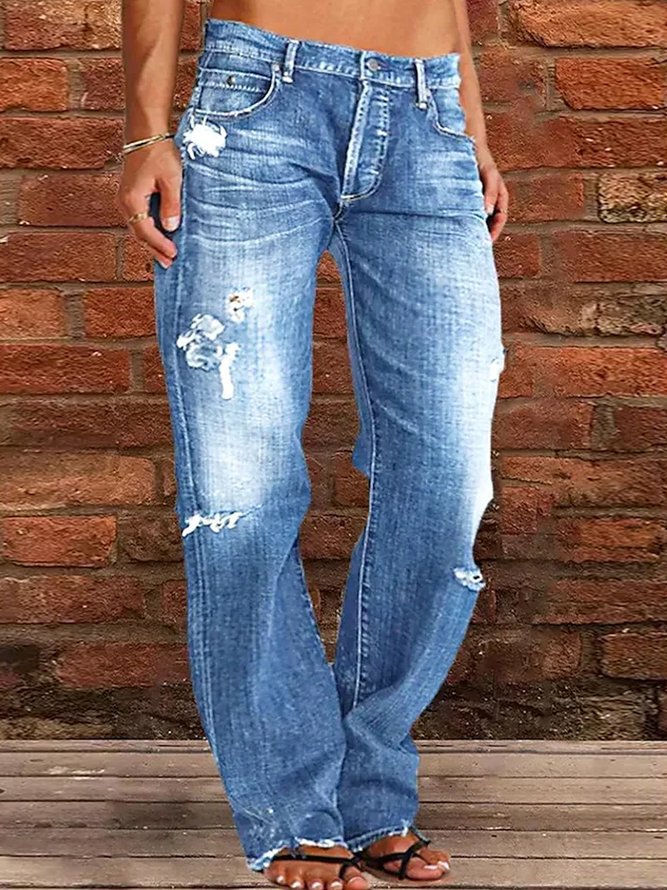 Dame fritidsjeans i afslappet boyfriend-stil med specialle ripped-detaljer og behagelig pasform Stilla