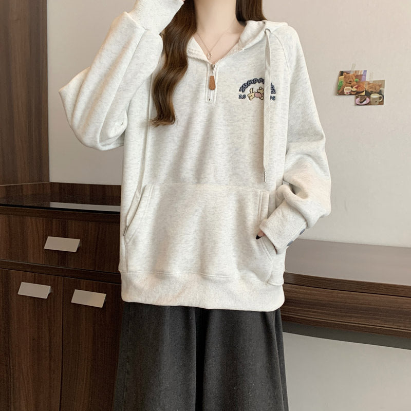 Femme Stilfuld Halv-Zipper Trøje Hoodie Stilla