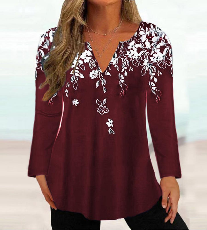 Damebluse med floral broderi Stilla