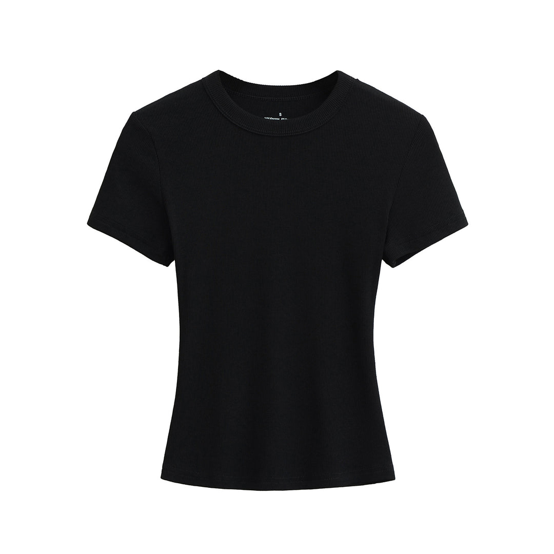 Dame Basis T-shirt med fin ribstruktur og smal pasform Stilla