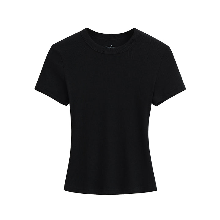 Dame Basis T-shirt med fin ribstruktur og smal pasform Stilla