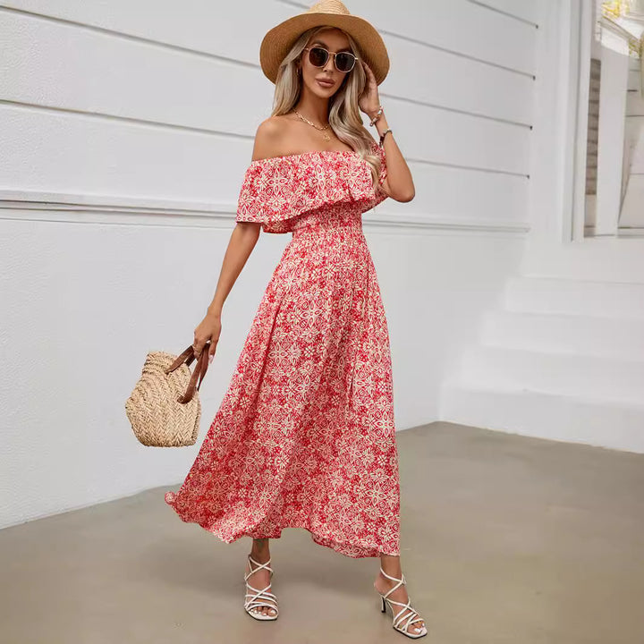Dame Off-Shoulder Ruffle Maxi Kjole med draperet talje Stilla