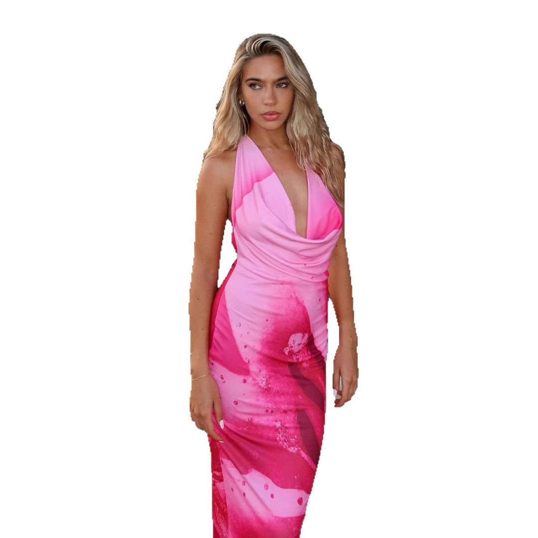 Damer Elegant Maxi Kjole med Dyb V-Hals og Blomstret Print Design Skovae