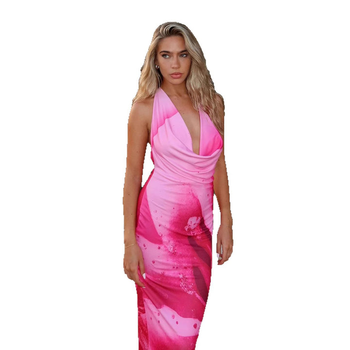 Damer Elegant Maxi Kjole med Dyb V-Hals og Blomstret Print Design Skovae