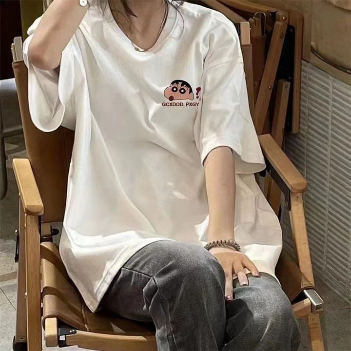 Dame T-shirt med kreativt cartoon-motiv og oversized snit Stilla